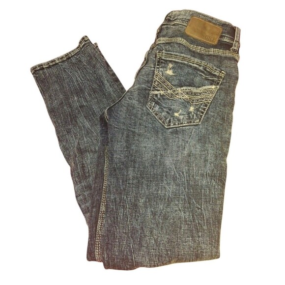 BKE Buckle Men's  Jeans Jake Straight Whiskered Distressed Dark Wash Size 30x32 - Picture 5 of 5